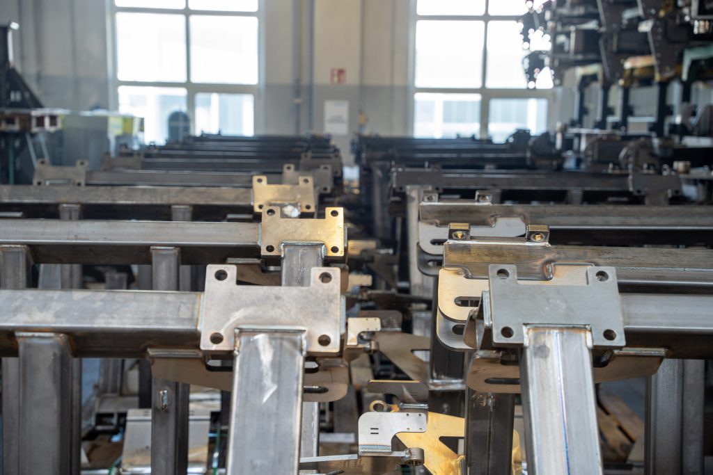 Steel components on pallets ready for delivery