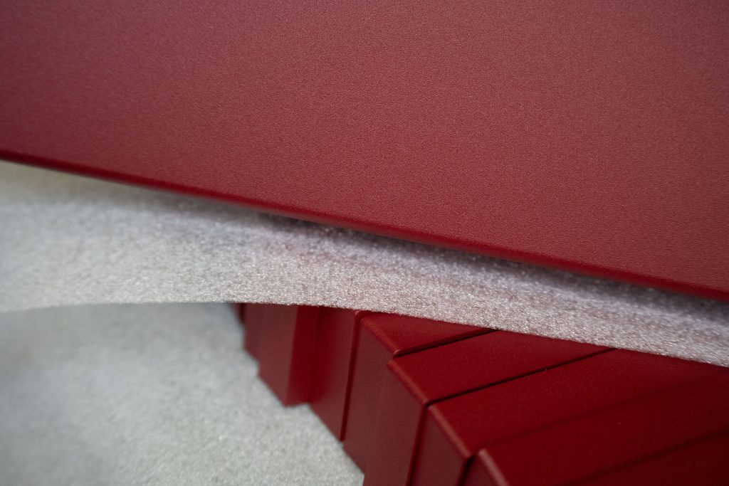Detail of a red powder coating