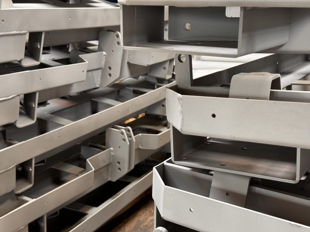 Coated frames stacked in the warehouse